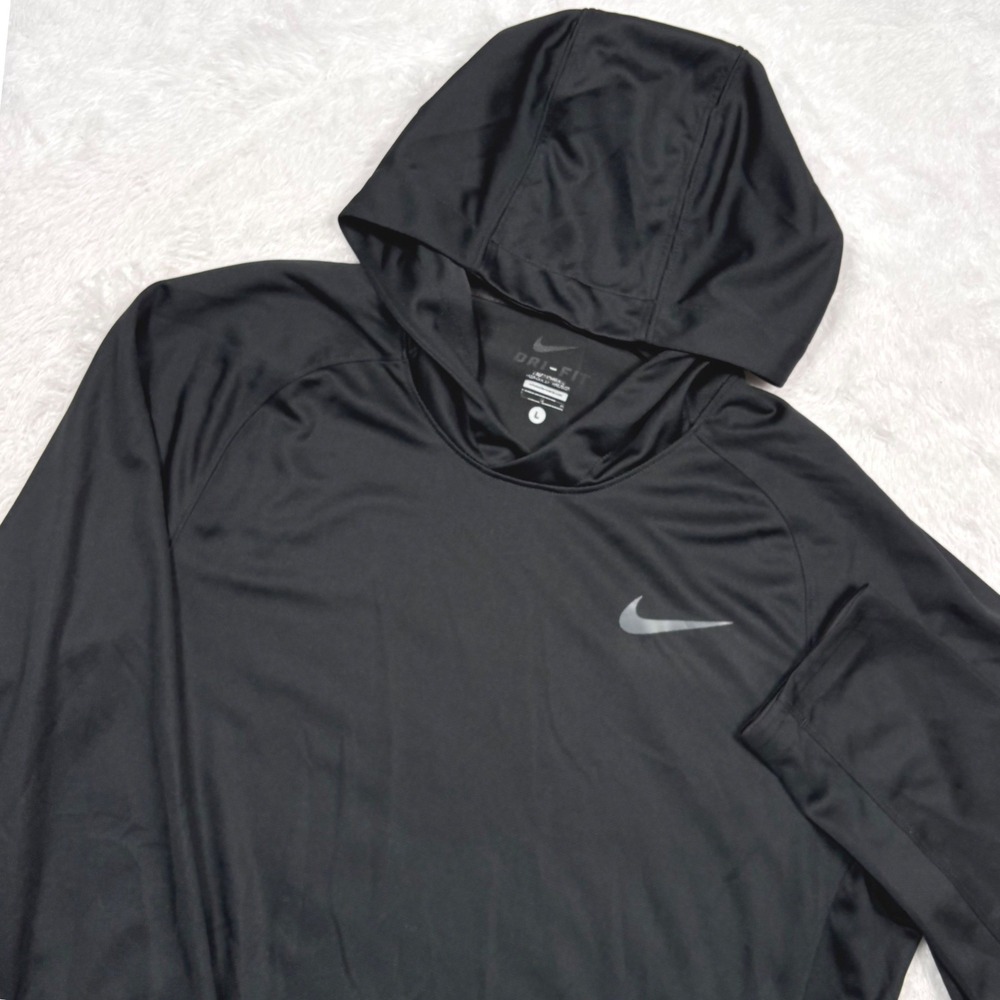 Nike Elite Hoodie Mens L Black Dri-FIT Lightweight Training Mesh Pullover Logo